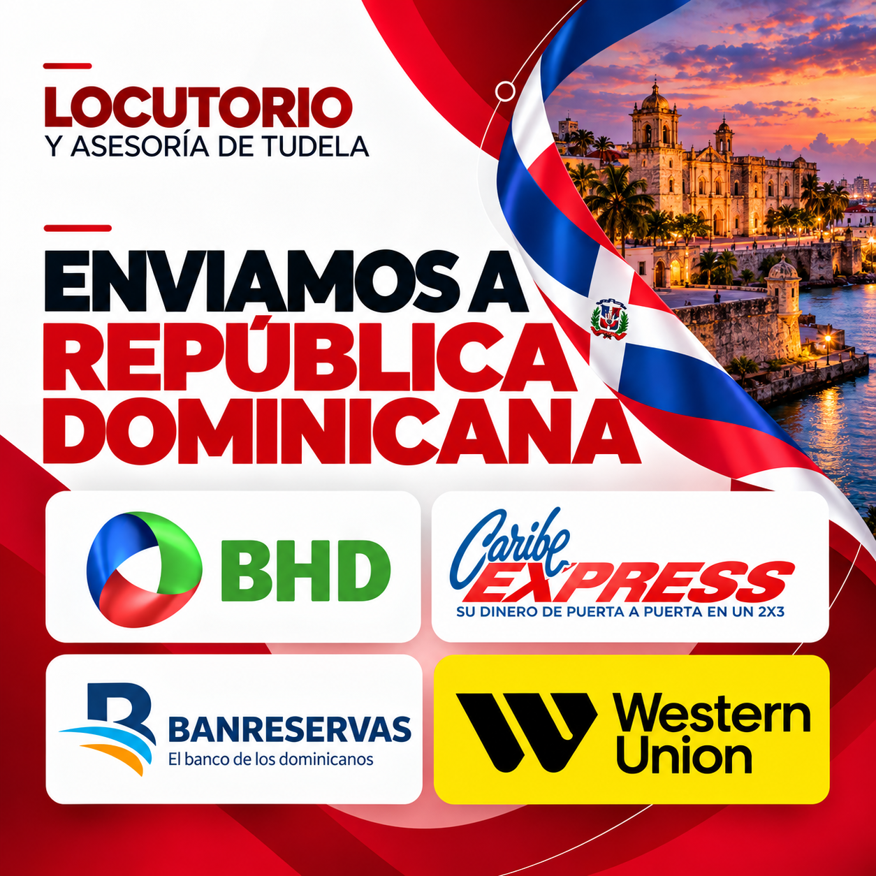 Envíos de dinero desde Tudela a República Dominicana